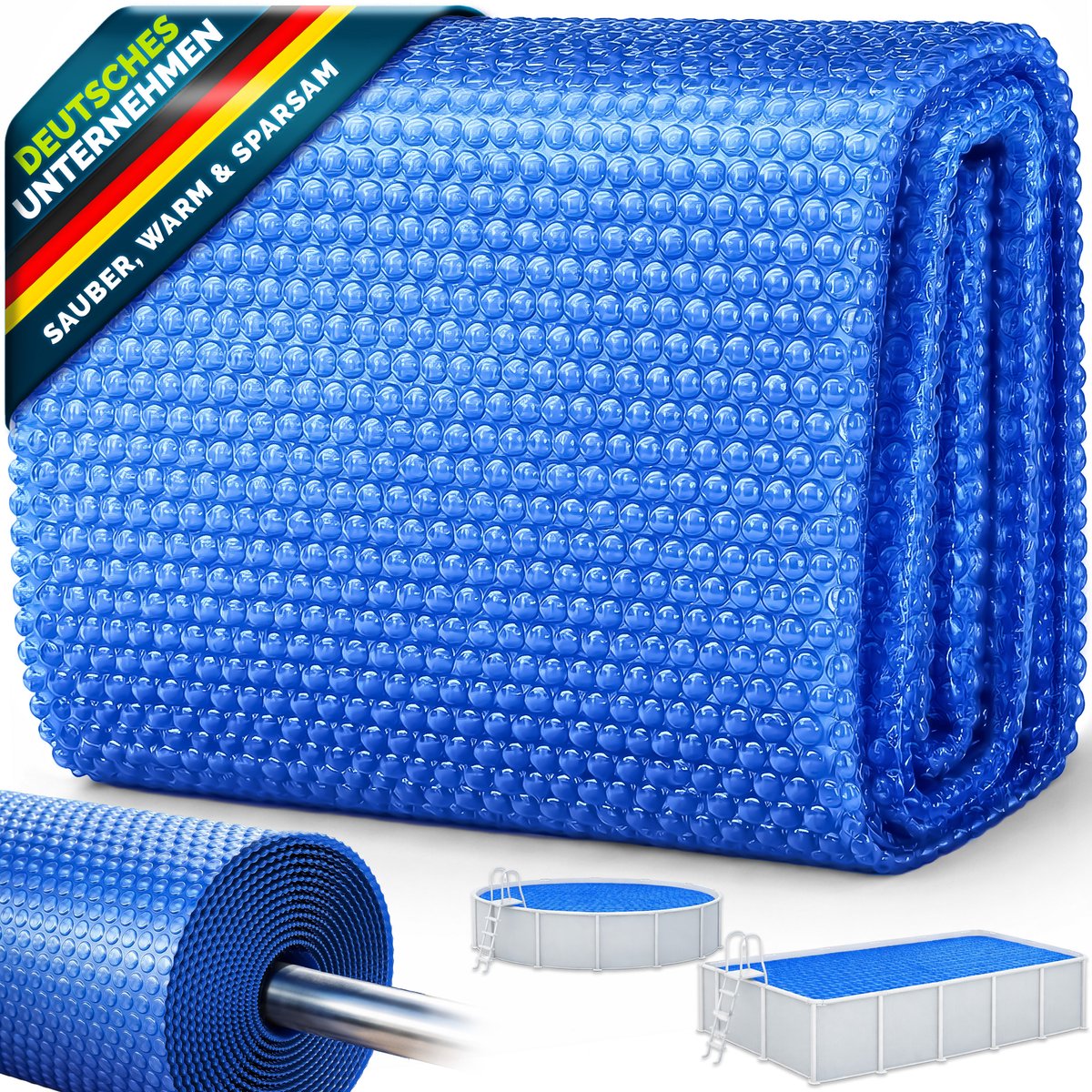 tillvex Zwembad op zonne-energie Rechthoekig & Rond | Zonnefolie Dikte 120 µm | Solar Cover kan op maat gesneden worden | Zwembadverwarming voor waterverwarming (Blauw, Ø 600 cm)